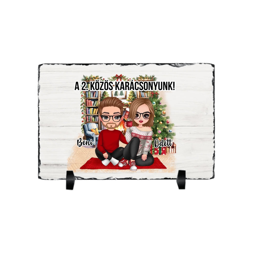 Egyedi karácsonyi ajándék pároknak - szerkeszthető karakteres gránitlap
