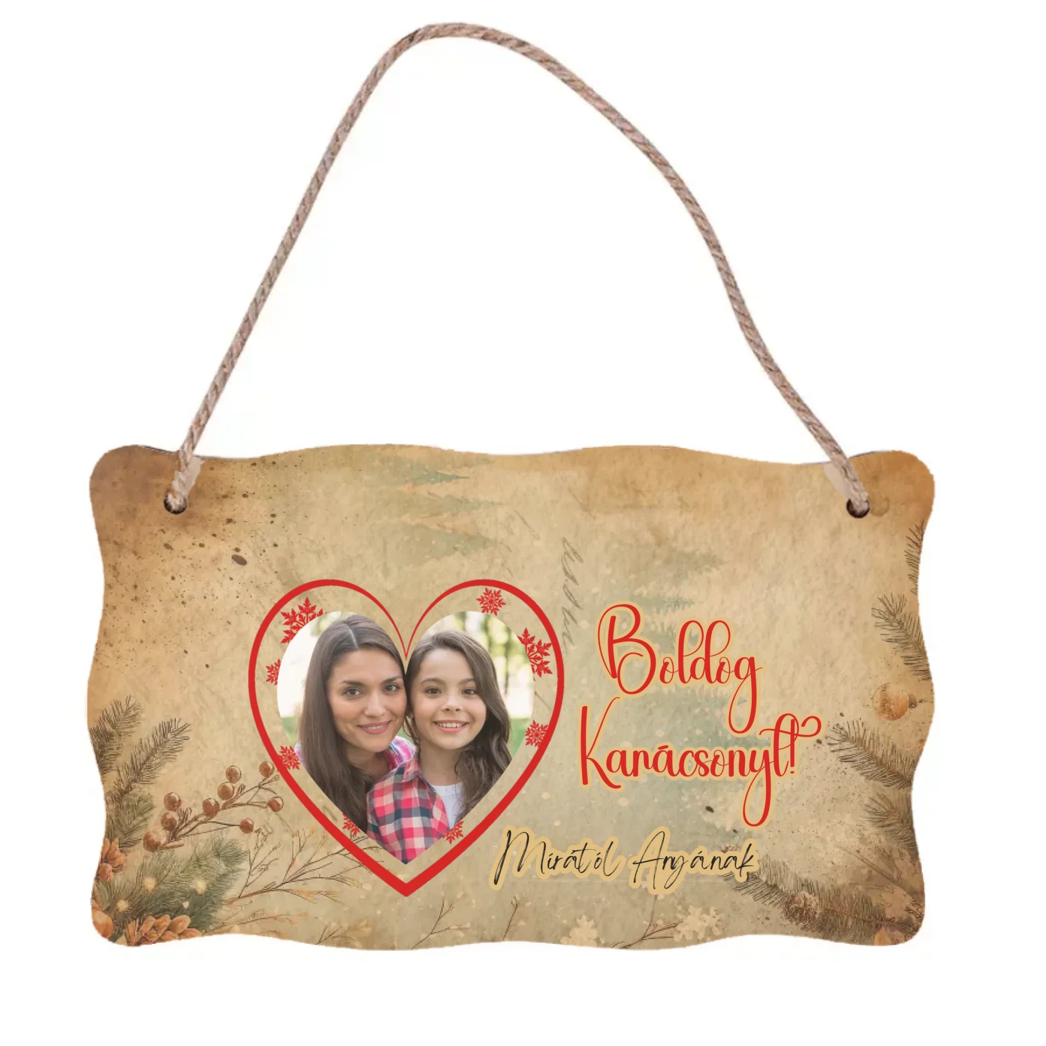 Karácsonyi ajándék dísztábla saját fotóval és felirattal a család minden tagjának