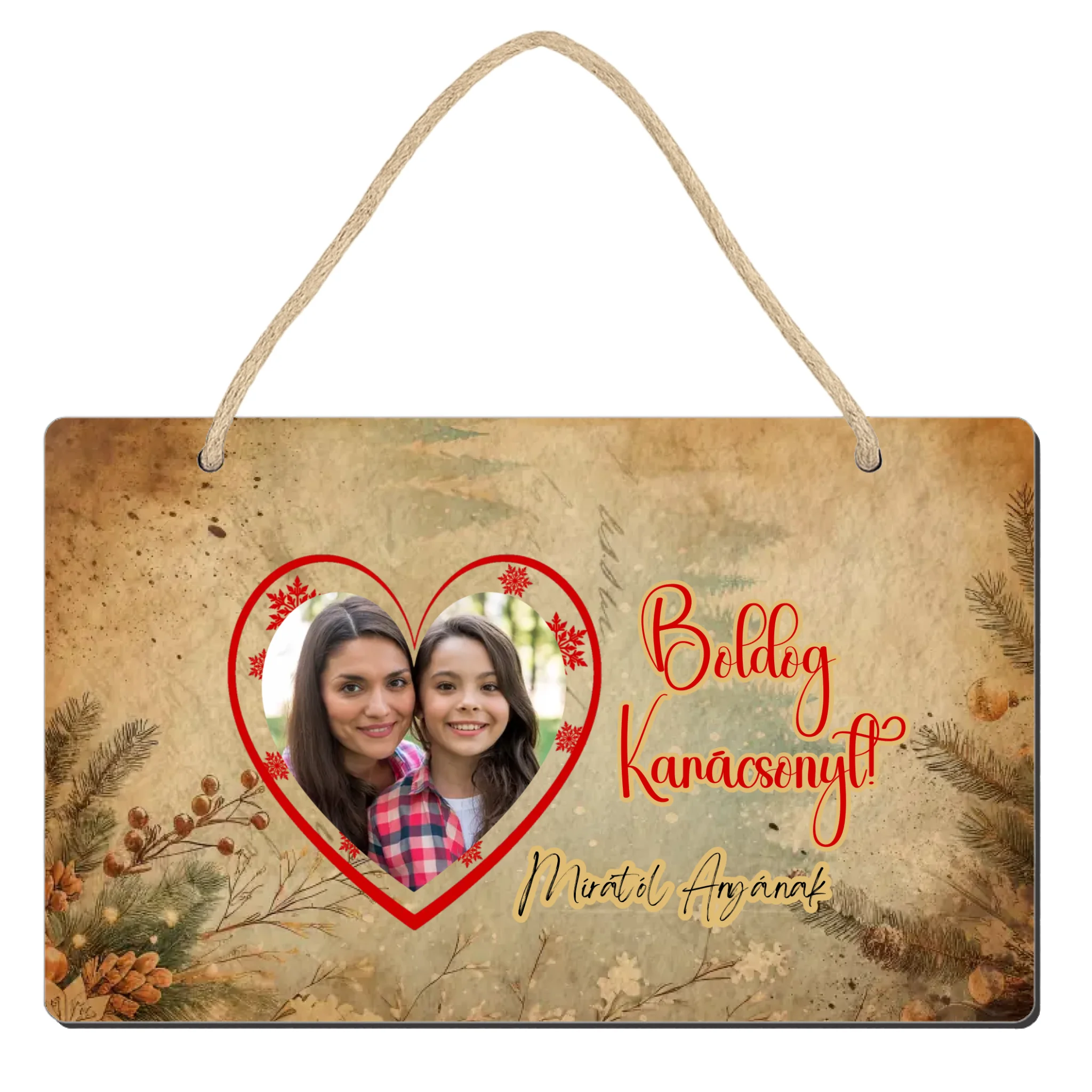 Karácsonyi ajándék dísztábla saját fotóval és felirattal a család minden tagjának