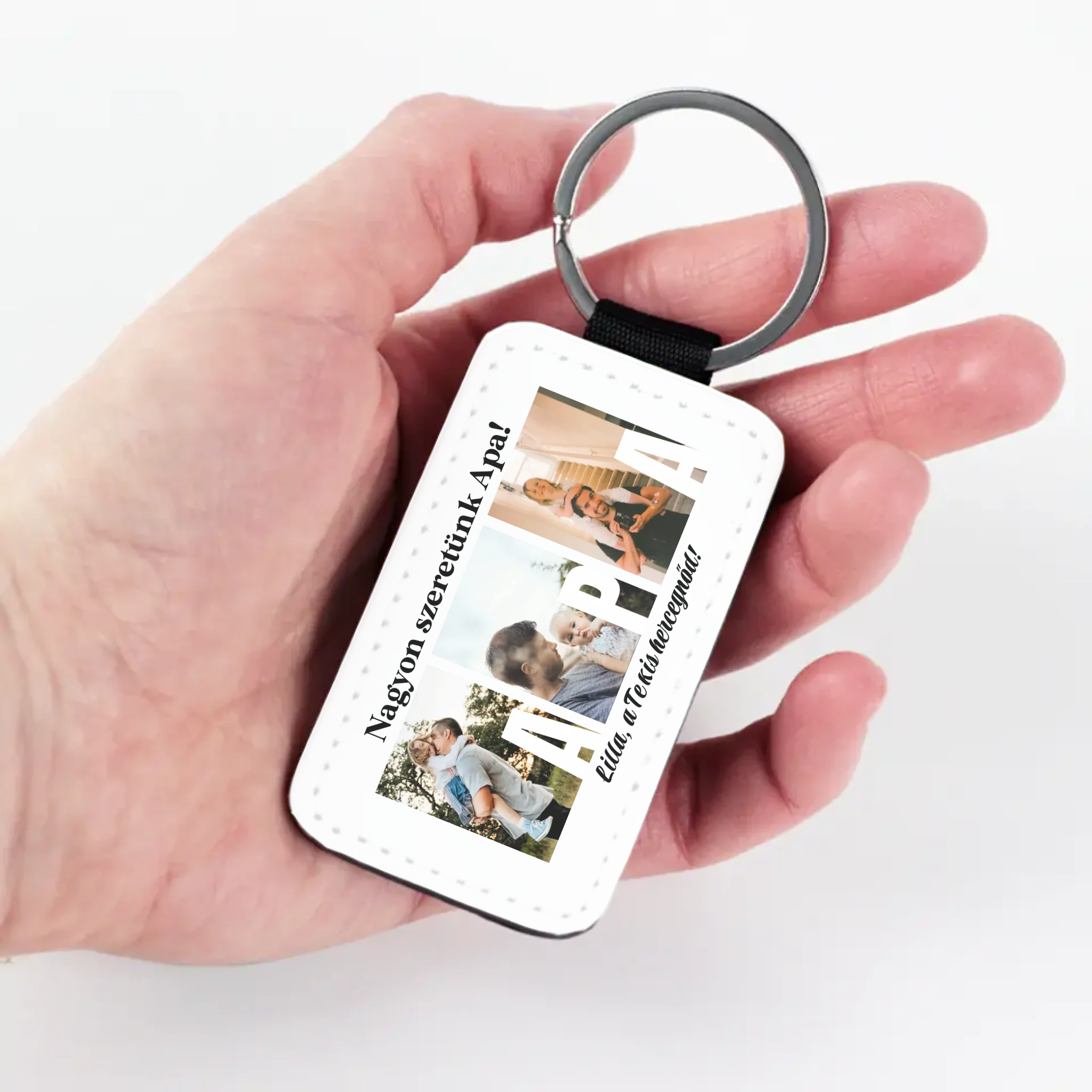 Ajándék Apának - Egyedi képes Apa szeretünk bőrkulcstartó