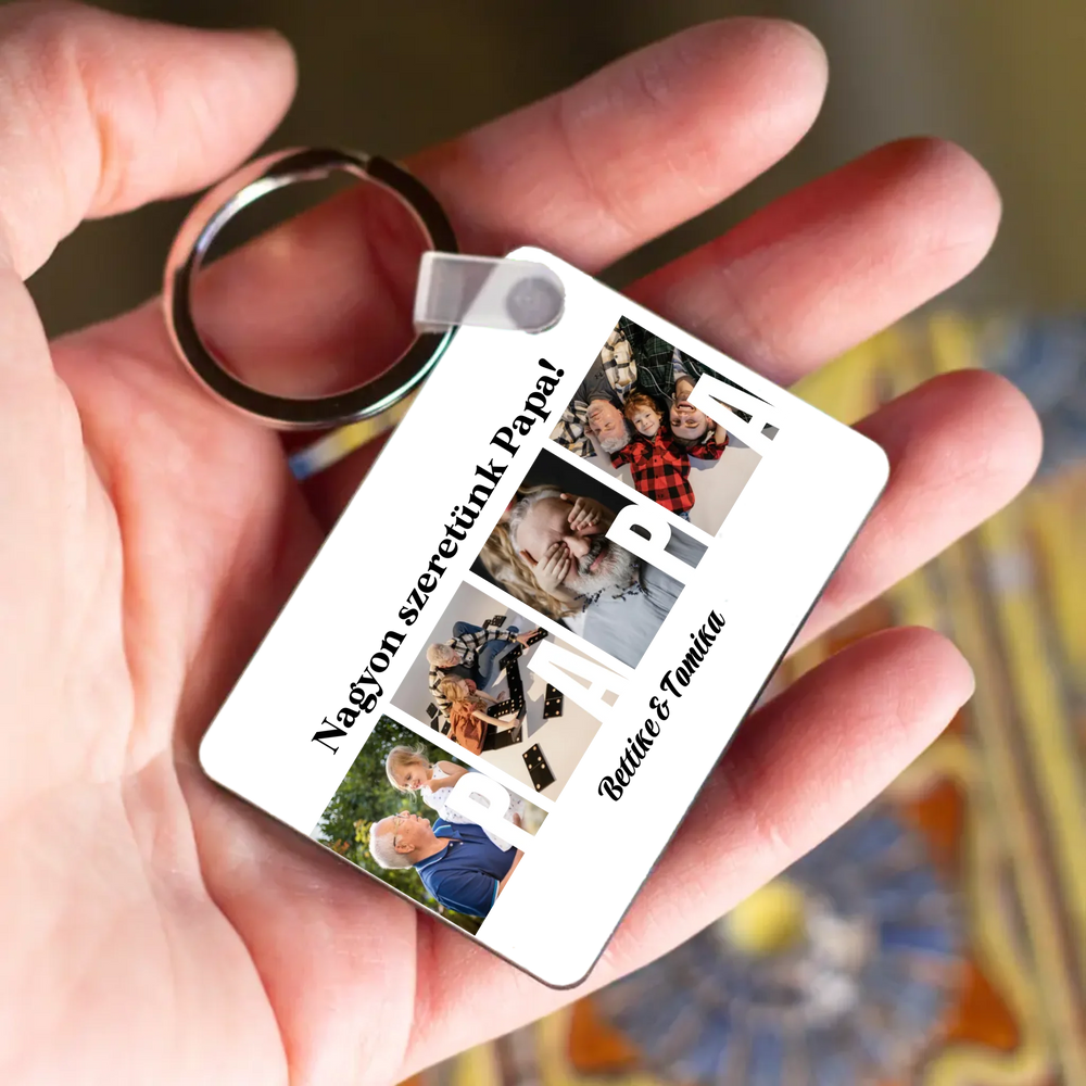  Ajándék Papának - Egyedi képes Papa szeretünk kulcstartó