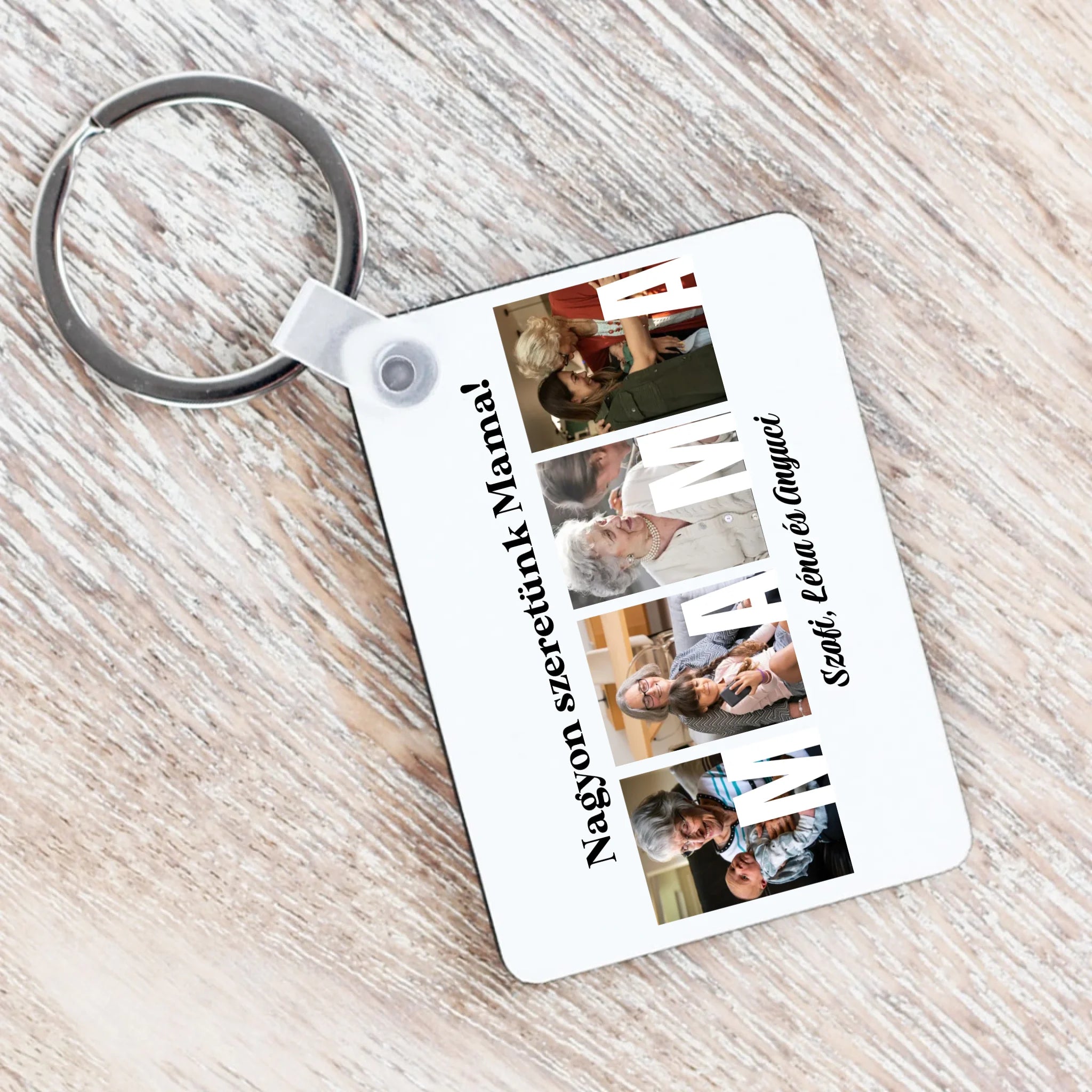 Ajándék Mamának - Egyedi képes Mama szeretünk kulcstartó