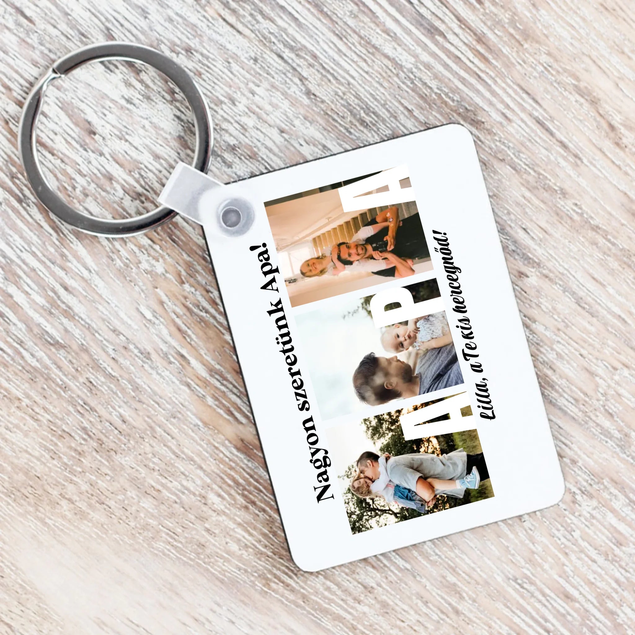 Ajándék Apának - Egyedi képes Apa szeretünk kulcstartó