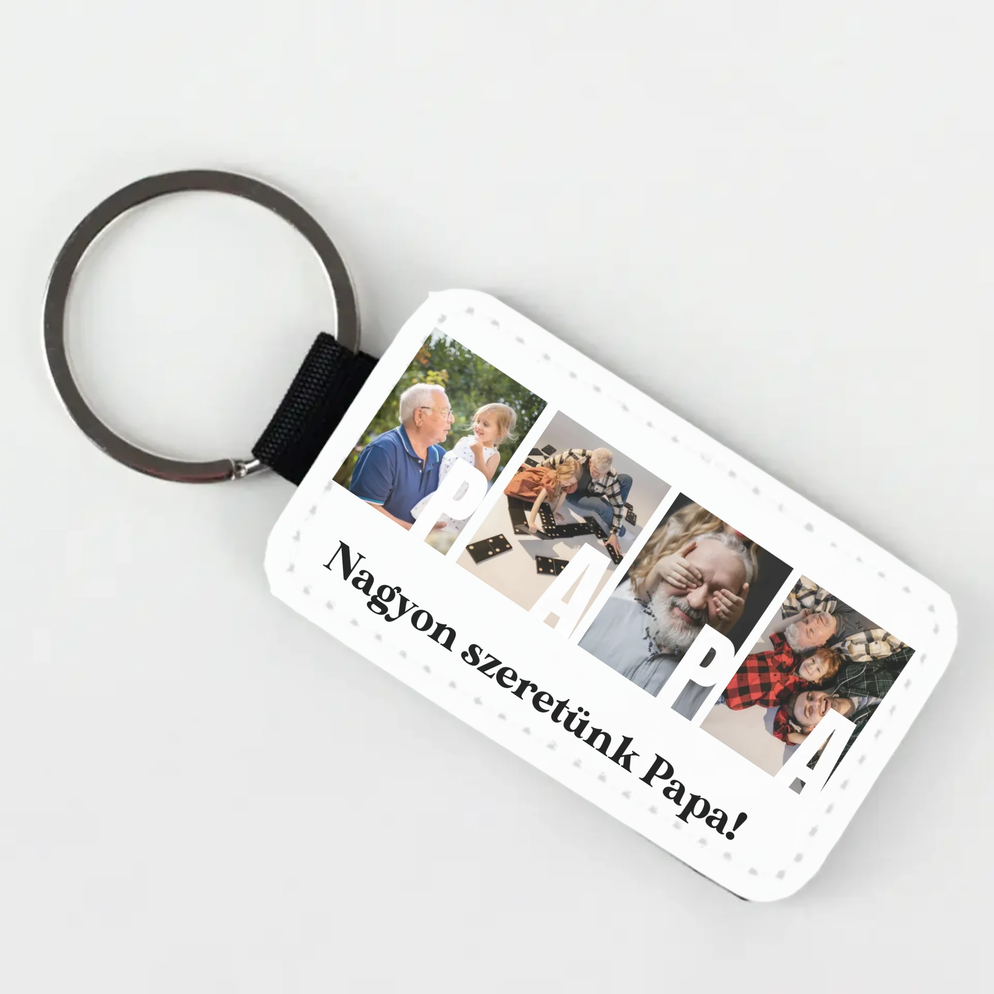 Ajándék Papának - Egyedi képes Papa szeretünk bőrkulcstartó