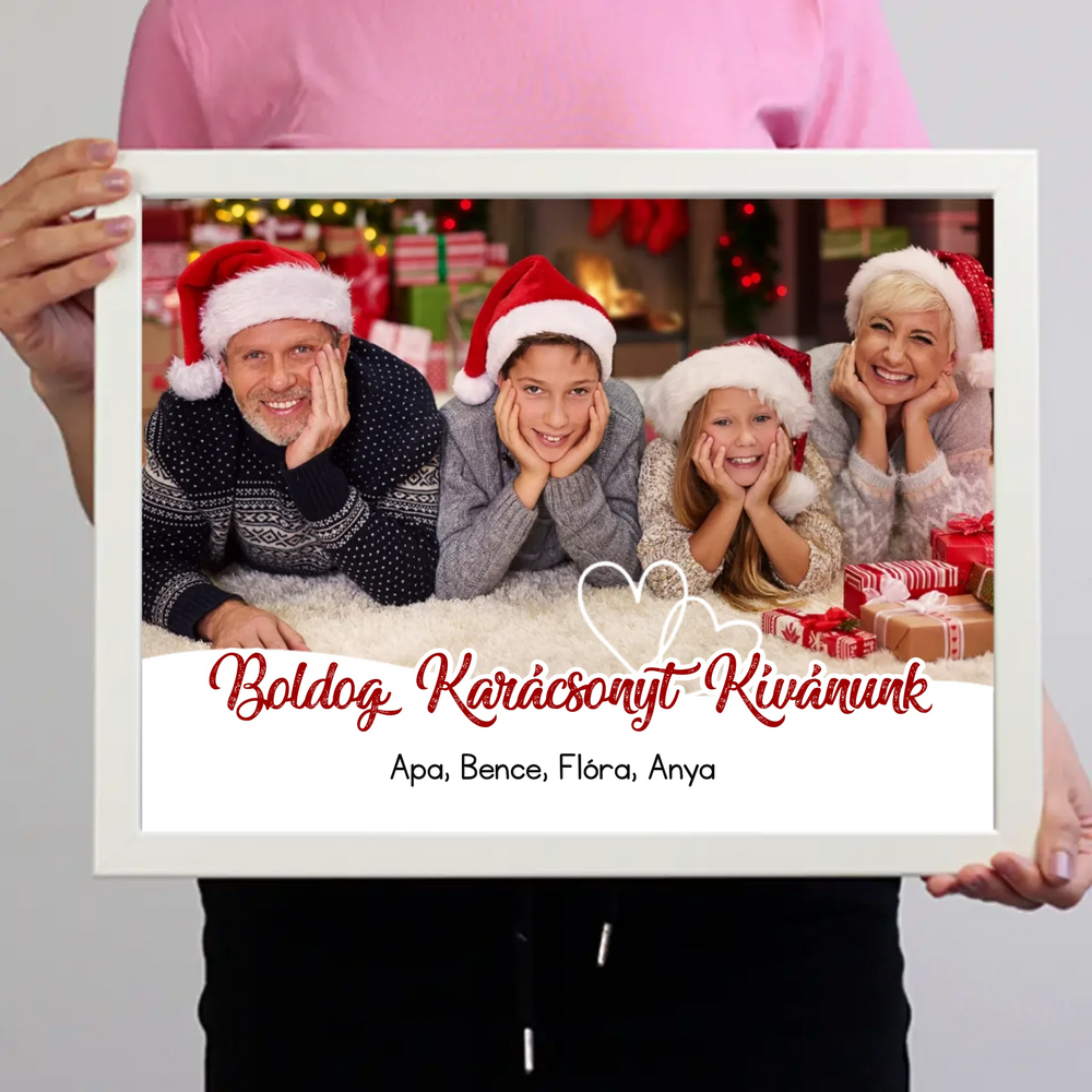 Fényképes karácsonyi ajándék falikép választható kerettel, saját fotóval és névvel