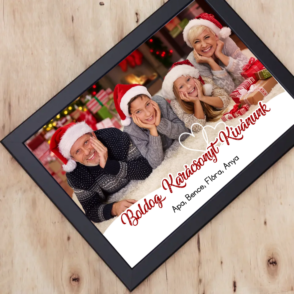 Fényképes karácsonyi ajándék falikép választható kerettel, saját fotóval és névvel