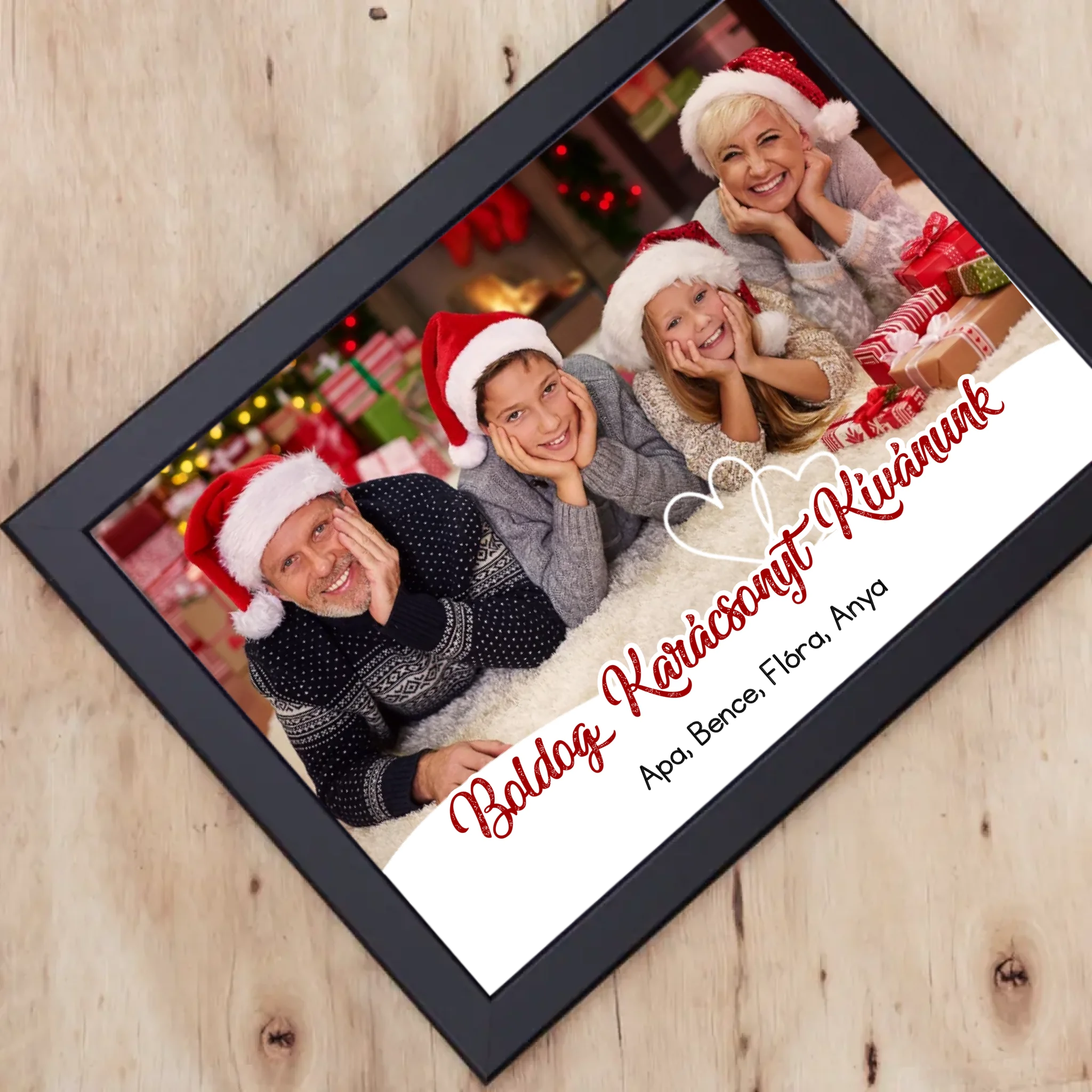 Fényképes karácsonyi ajándék falikép választható kerettel, saját fotóval és névvel
