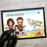 Tavaszi mintás szerkeszthető karakteres családos lábtörlő választható felirattal 