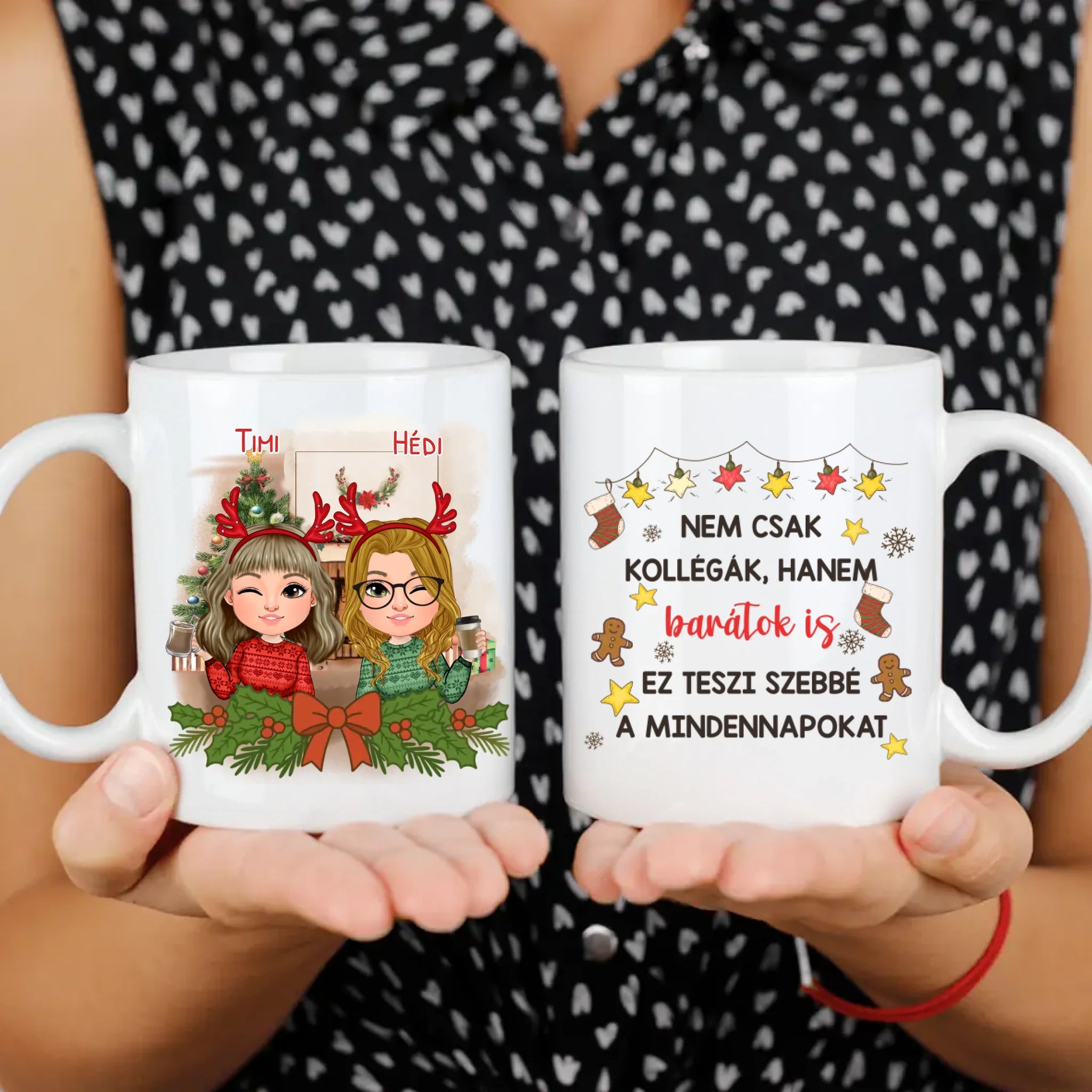 Egyedi karácsonyi bögre munkatársaknak - akár 4 lánnyal