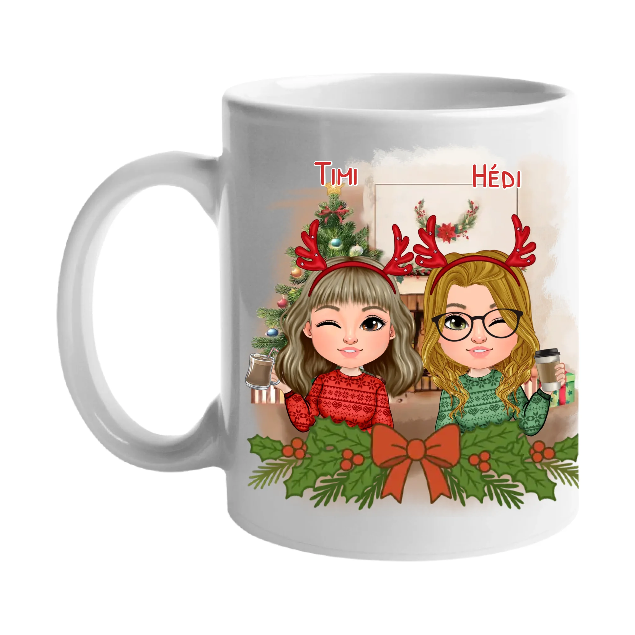 Egyedi karácsonyi bögre munkatársaknak - akár 4 lánnyal