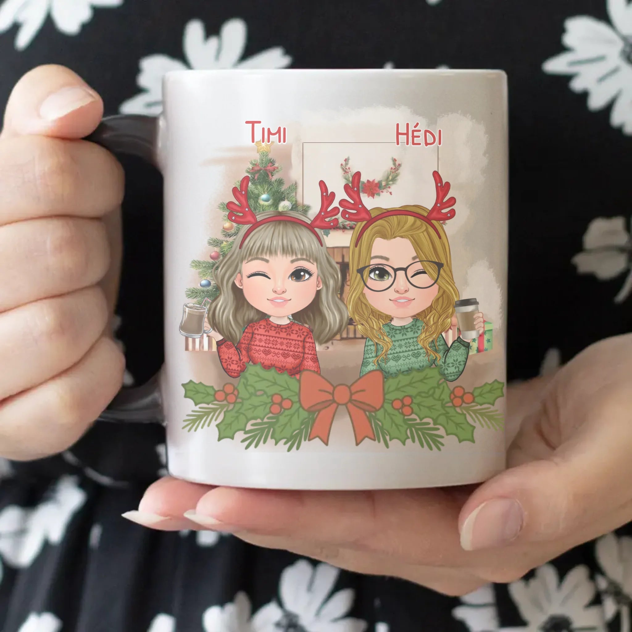 Egyedi karácsonyi bögre munkatársaknak - akár 4 lánnyal