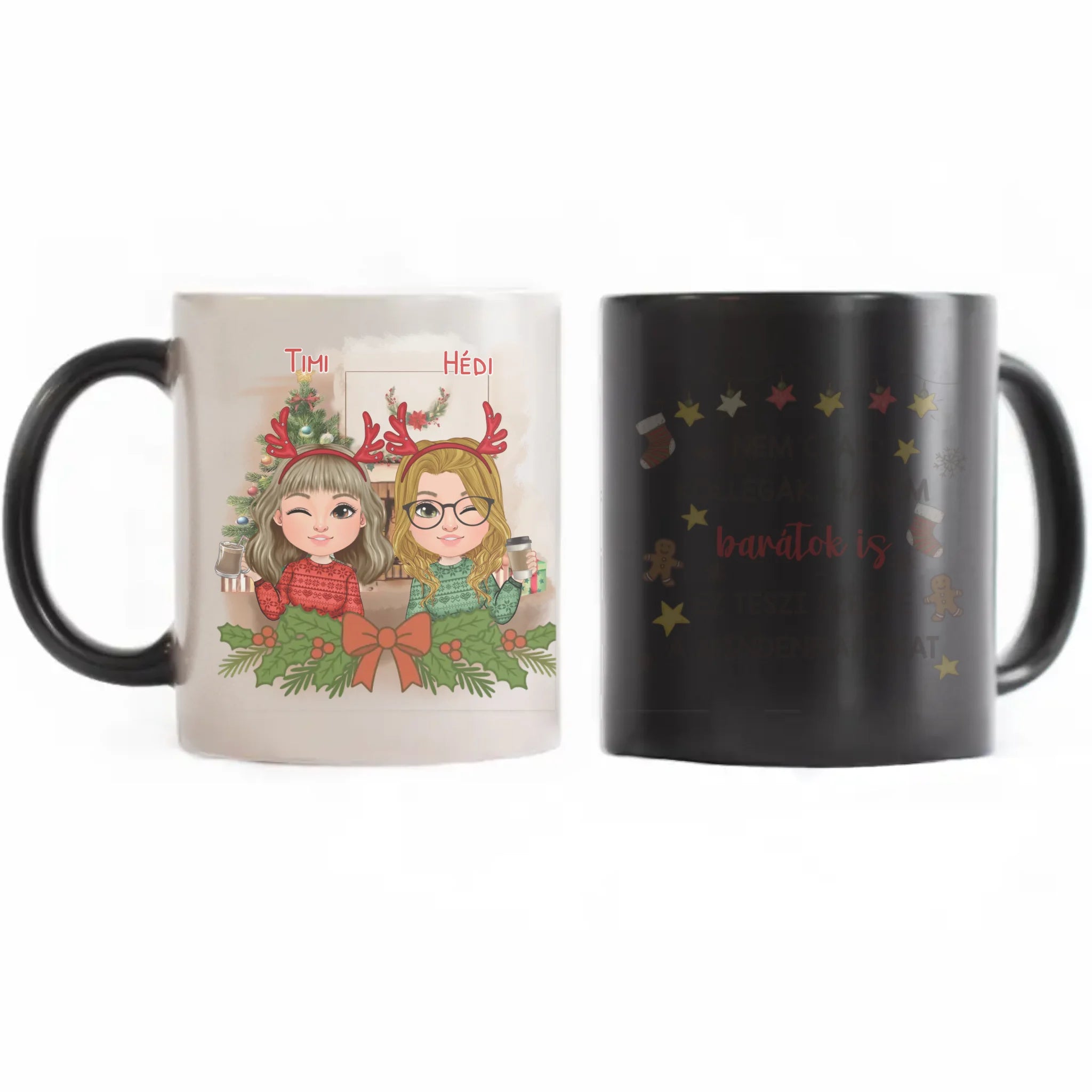 Egyedi karácsonyi bögre munkatársaknak - akár 4 lánnyal