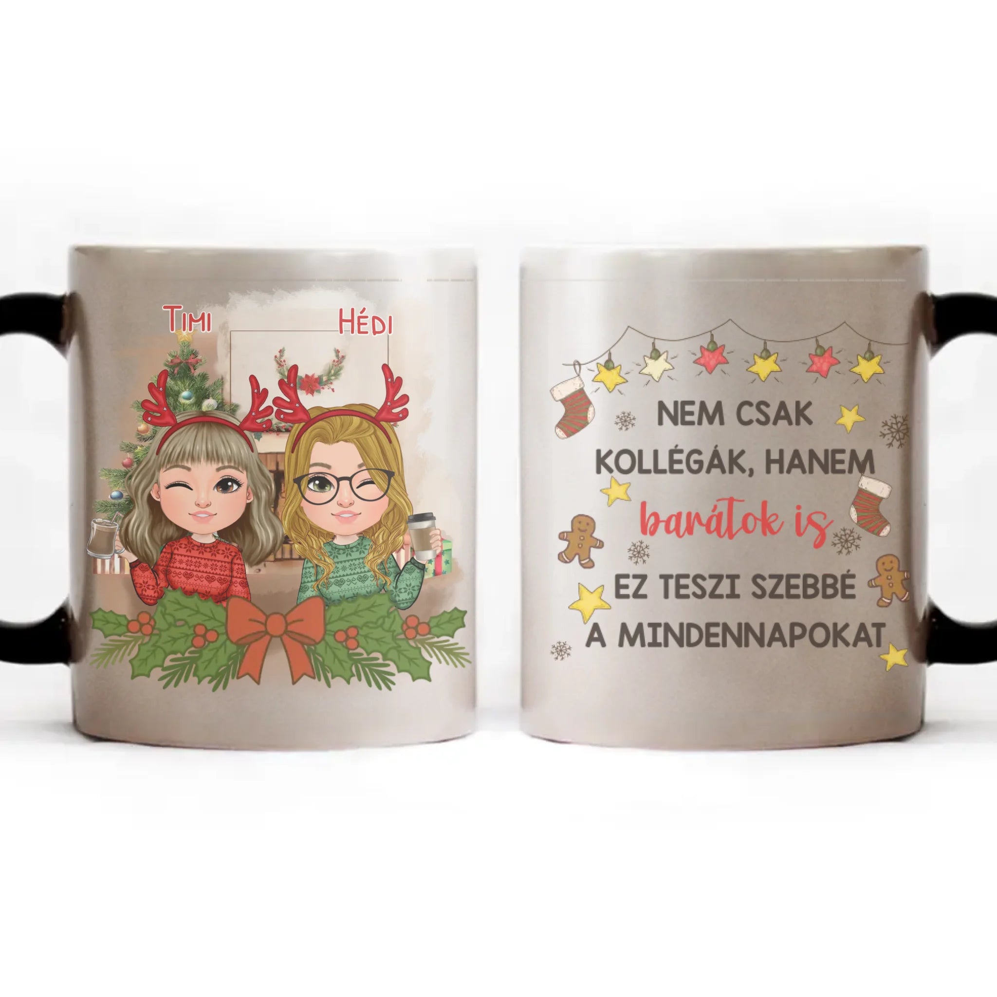 Egyedi karácsonyi bögre munkatársaknak - akár 4 lánnyal