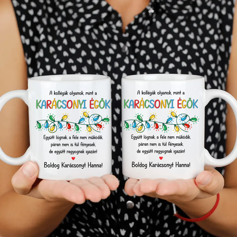 A Kollégák együtt ragyognak - egyedi neves karácsonyi ajándék bögre