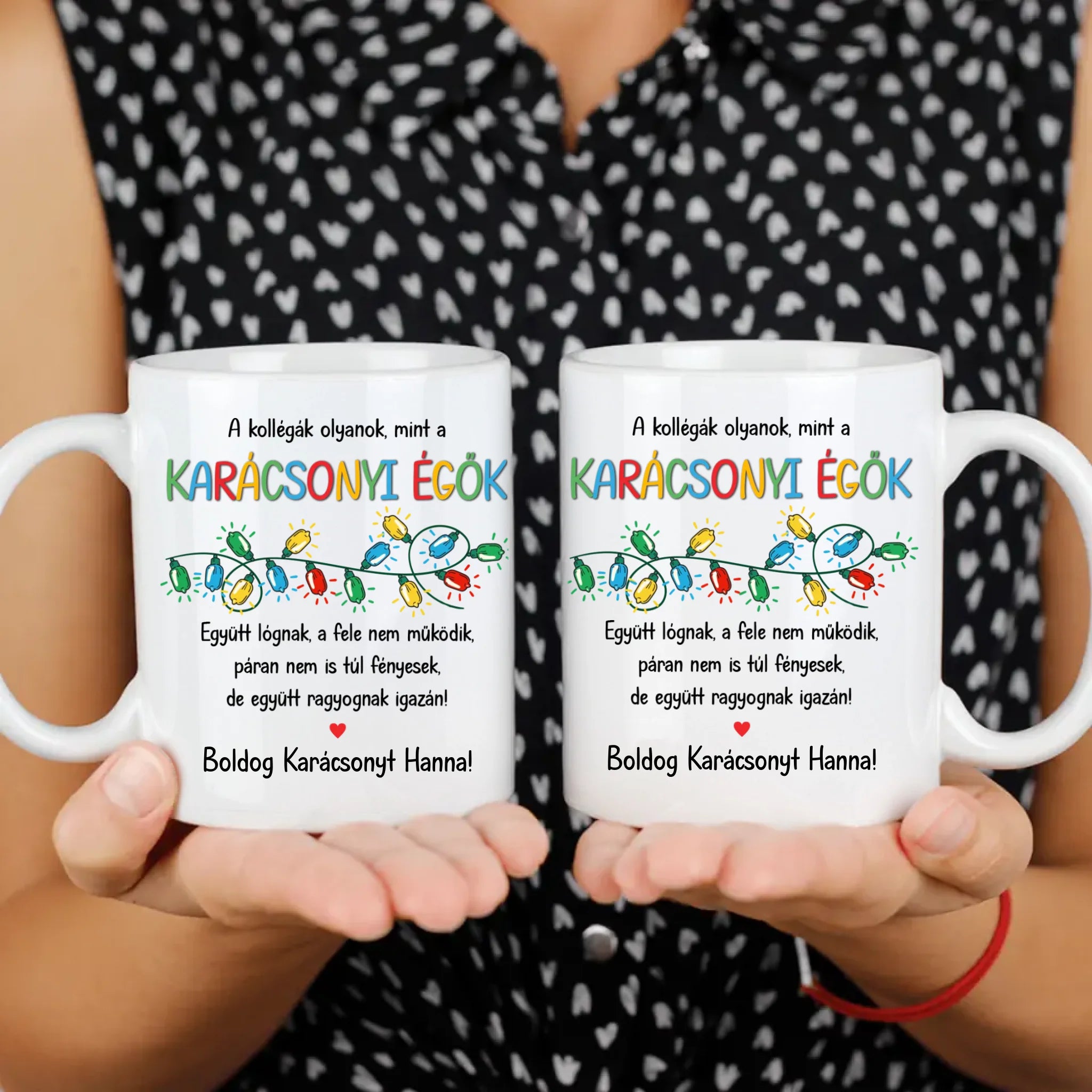 A Kollégák együtt ragyognak - egyedi neves karácsonyi ajándék bögre