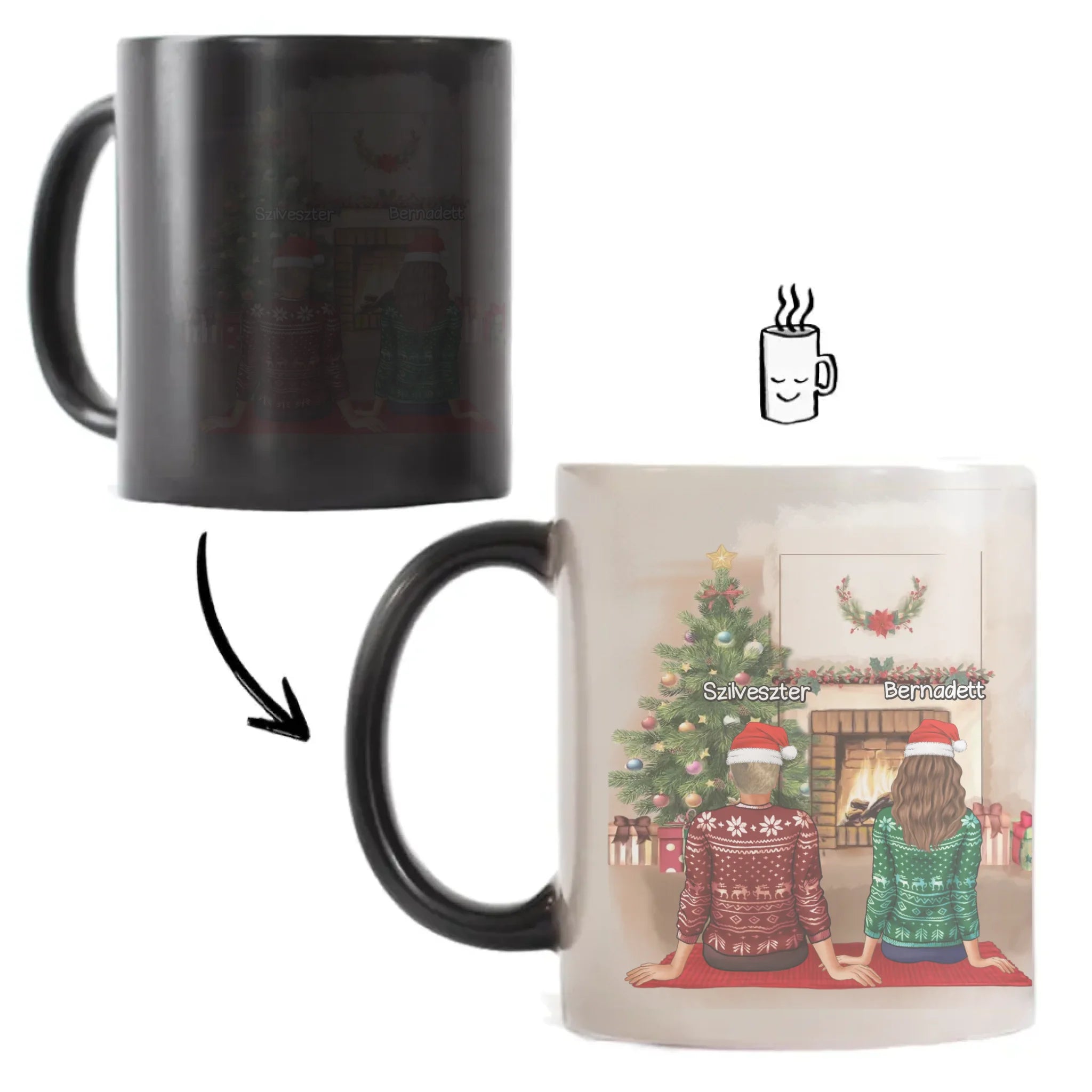 Karácsonyi ajándék bögre munkatársaknak szerkeszthető karakterekkel - akár 5 lánnyal vagy fiúval