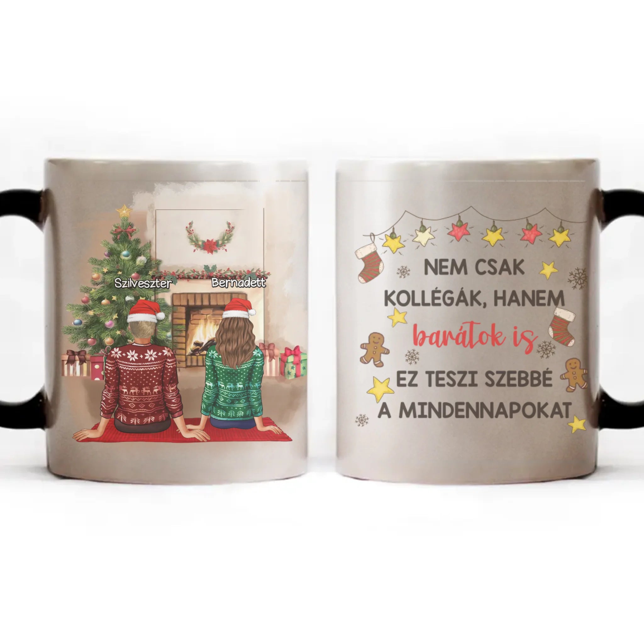 Karácsonyi ajándék bögre munkatársaknak szerkeszthető karakterekkel - akár 5 lánnyal vagy fiúval