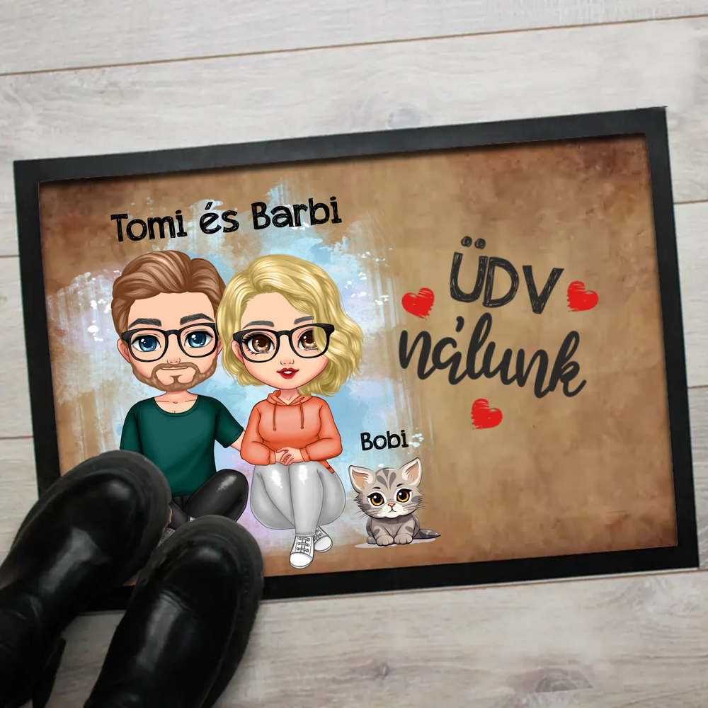 Szerkeszthető páros karakteres lábtörlő cicákkal