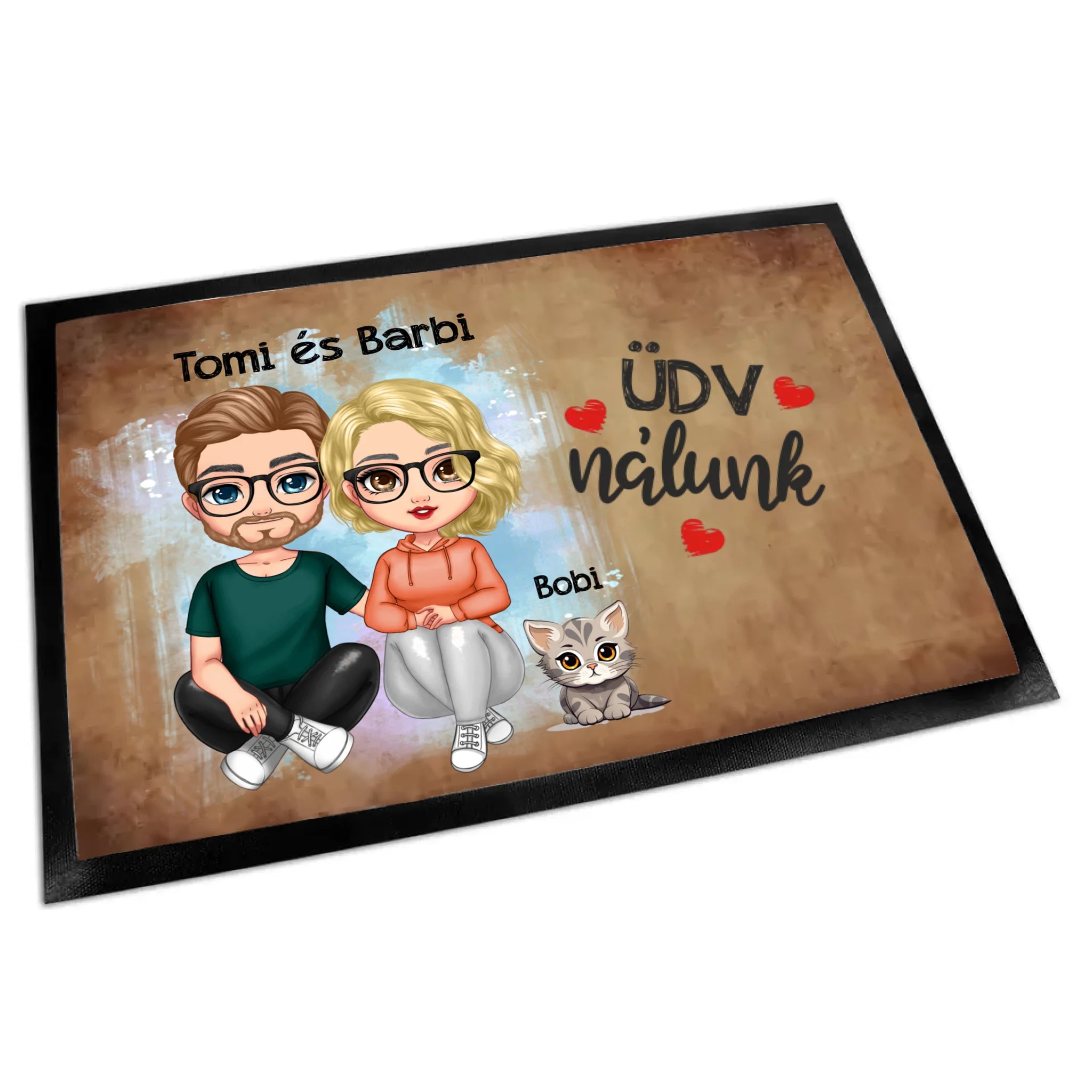 Szerkeszthető páros karakteres lábtörlő cicákkal