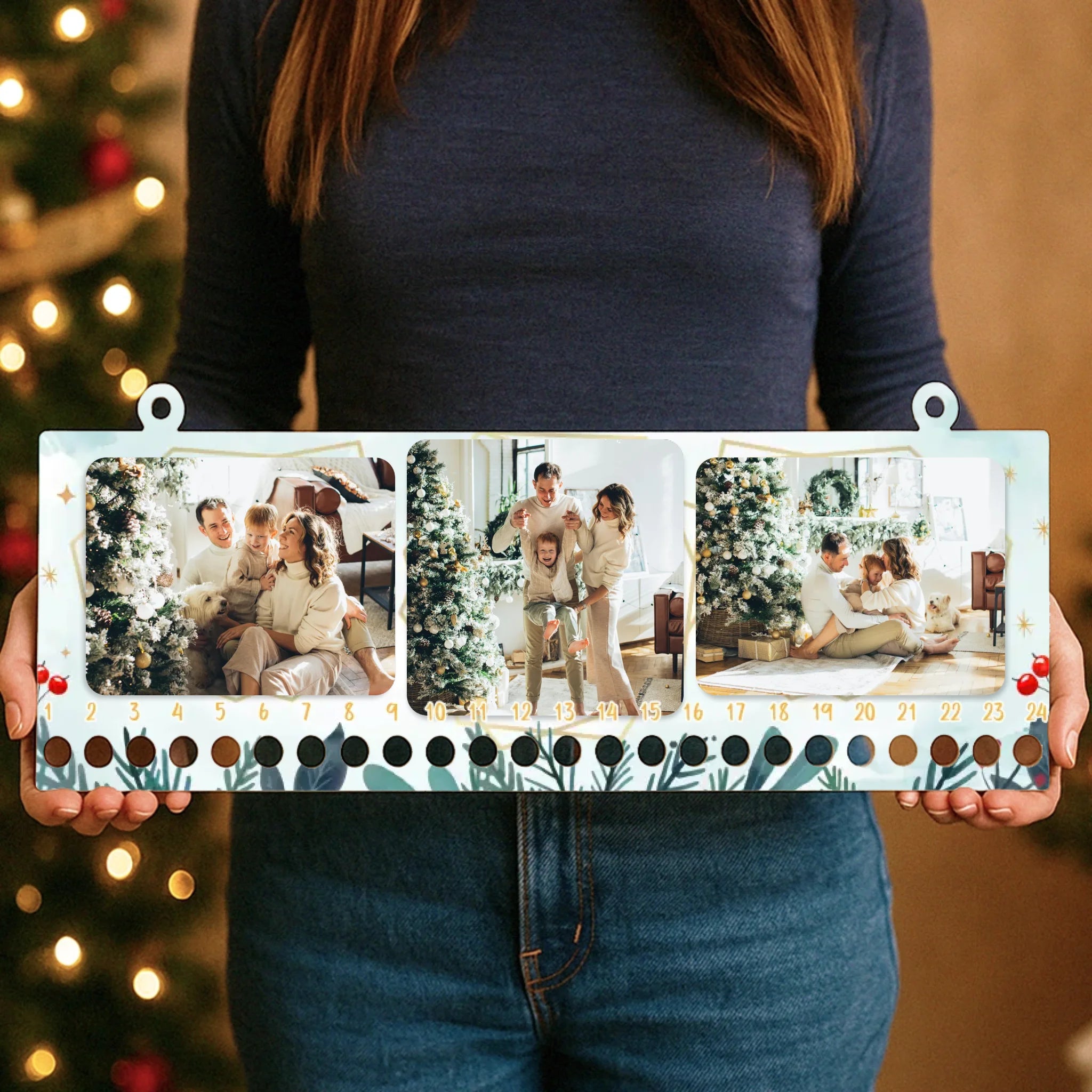 Egyedi képes karácsonyi adventi kalendárium - 3 fotóval, karácsonyi mintával
