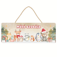 Karácsonyi dísztábla erdei állatokkal - egyedi névvel