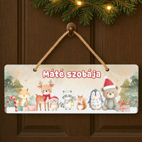 Karácsonyi dísztábla erdei állatokkal - egyedi névvel