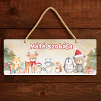 Karácsonyi dísztábla erdei állatokkal - egyedi névvel