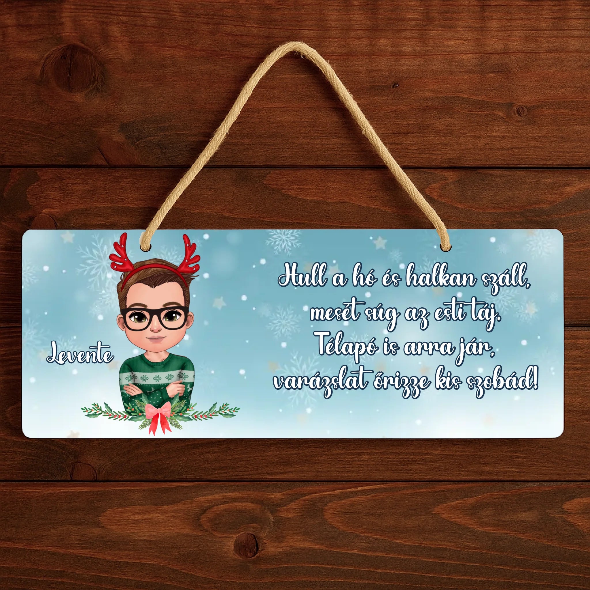 Egyedi karakteres dísztábla karácsonyi mintával gyerekeknek