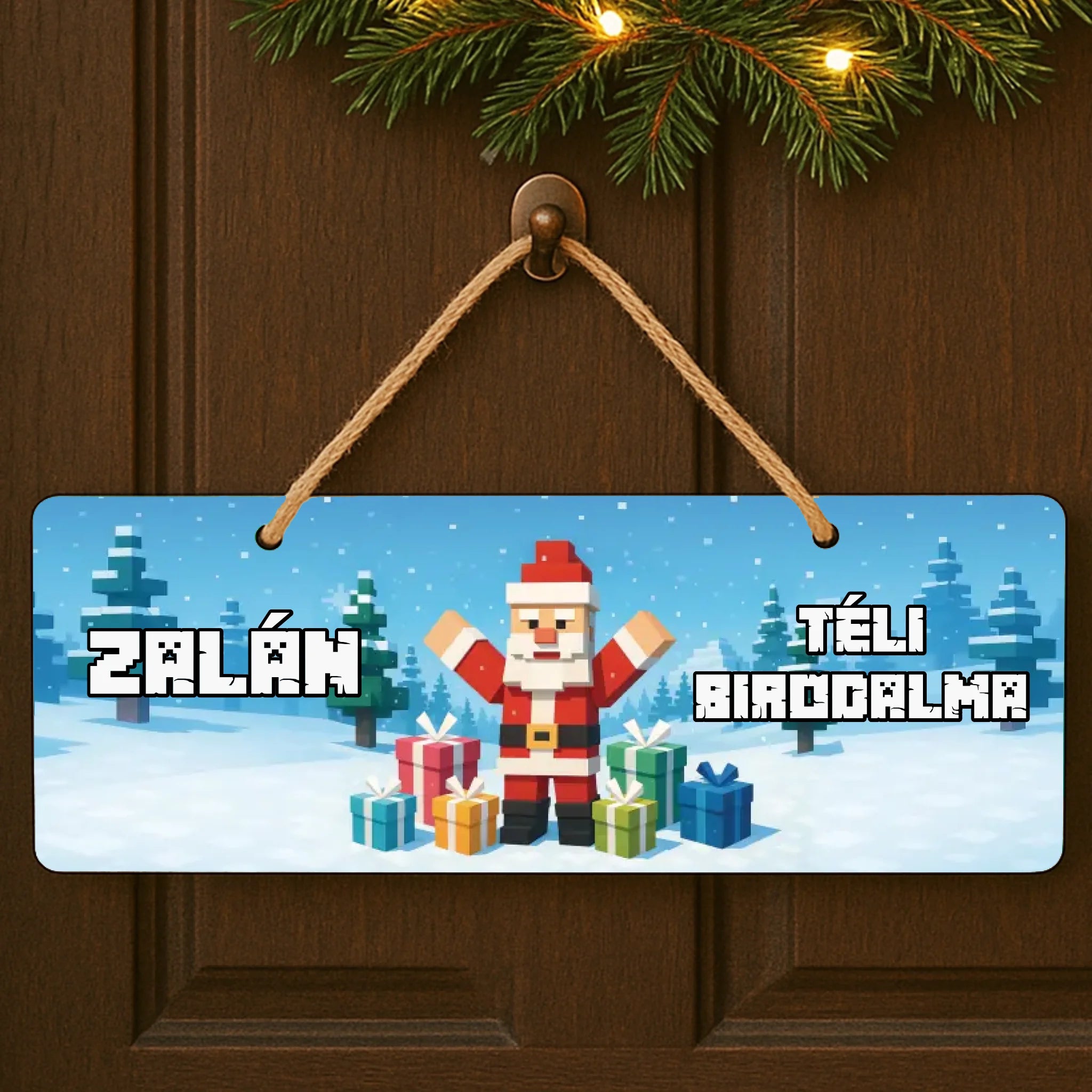 Minecraft stílusú karácsonyi dísztábla gyerekeknek