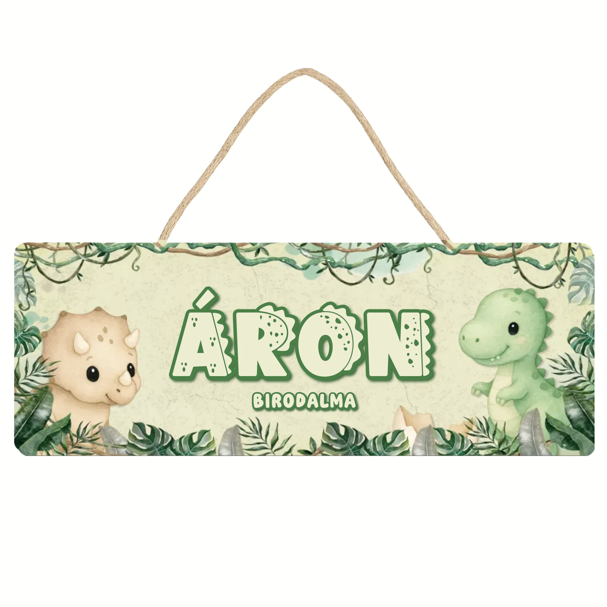 Egyedi névre szóló dínós dísztábla - ajándék gyerekeknek