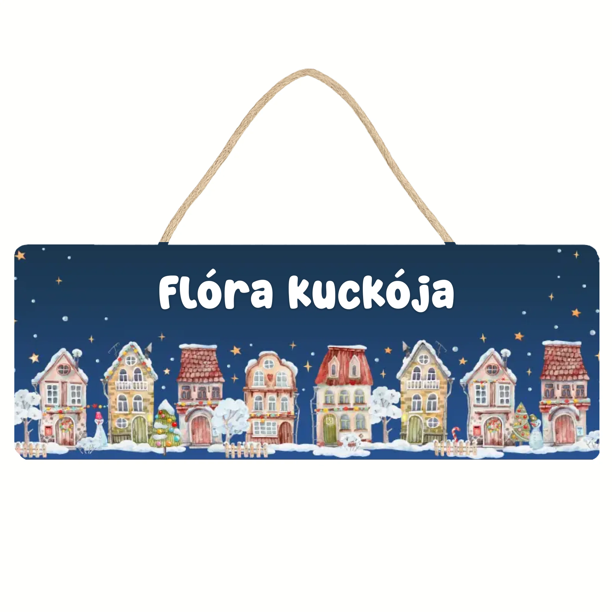 Karácsonyi falu dísztábla - egyedi névvel