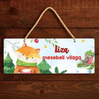 Karácsonyi rókás dísztábla - egyedi névvel gyerekeknek