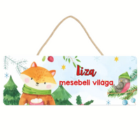 Karácsonyi rókás dísztábla - egyedi névvel gyerekeknek