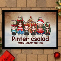 Egyedi karakteres családi karácsonyi lábtörlő akár 4 gyerekkel