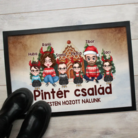Egyedi karakteres családi karácsonyi lábtörlő akár 4 gyerekkel