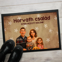 Egyedi családi karácsonyi lábtörlő – fotó alapján készült karakterekkel