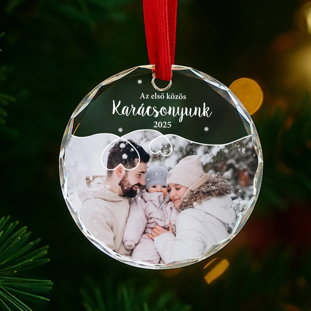 Egyedi karácsonyi ajándék üvegdísz fotóval és felirattal
