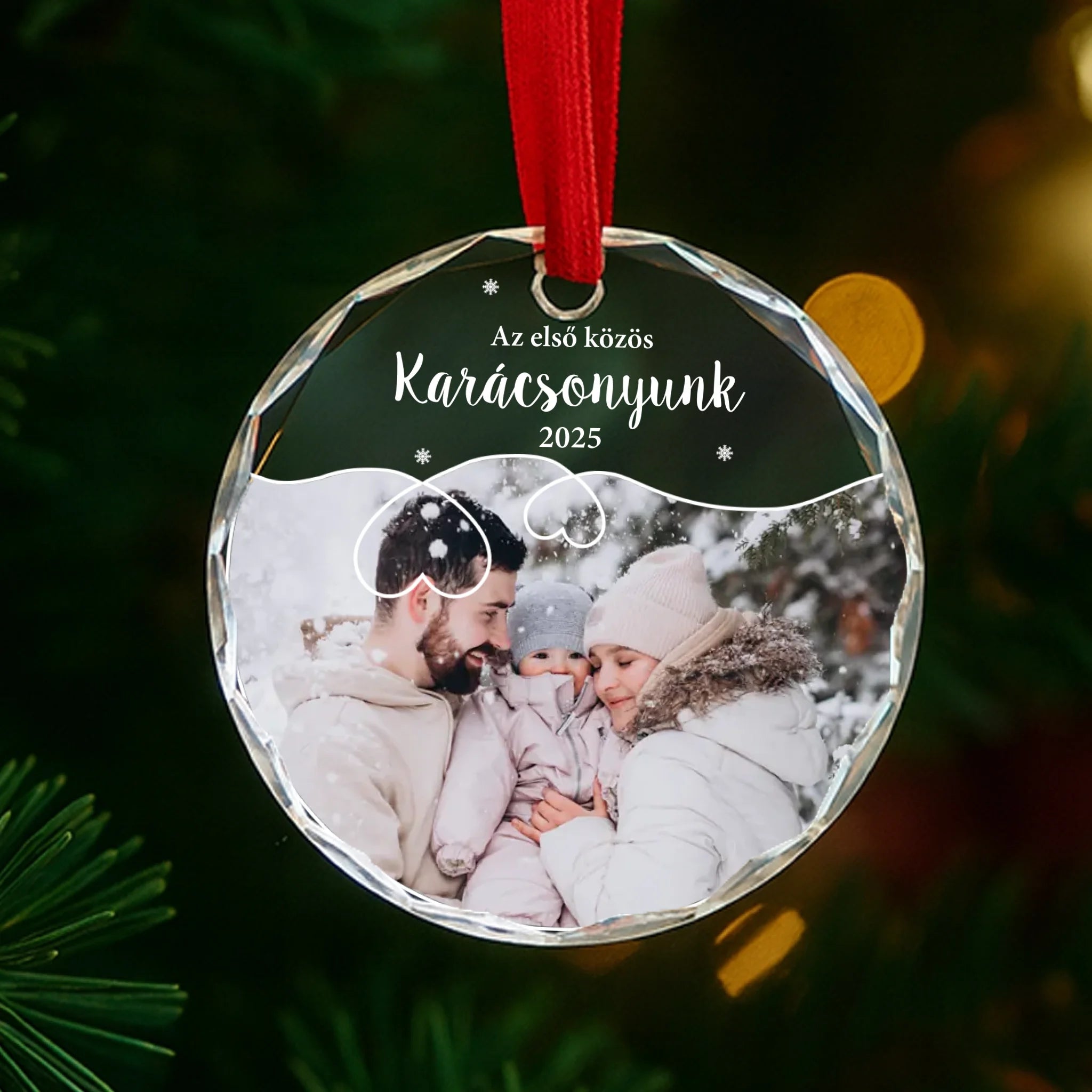 Egyedi karácsonyi ajándék üvegdísz fotóval és felirattal