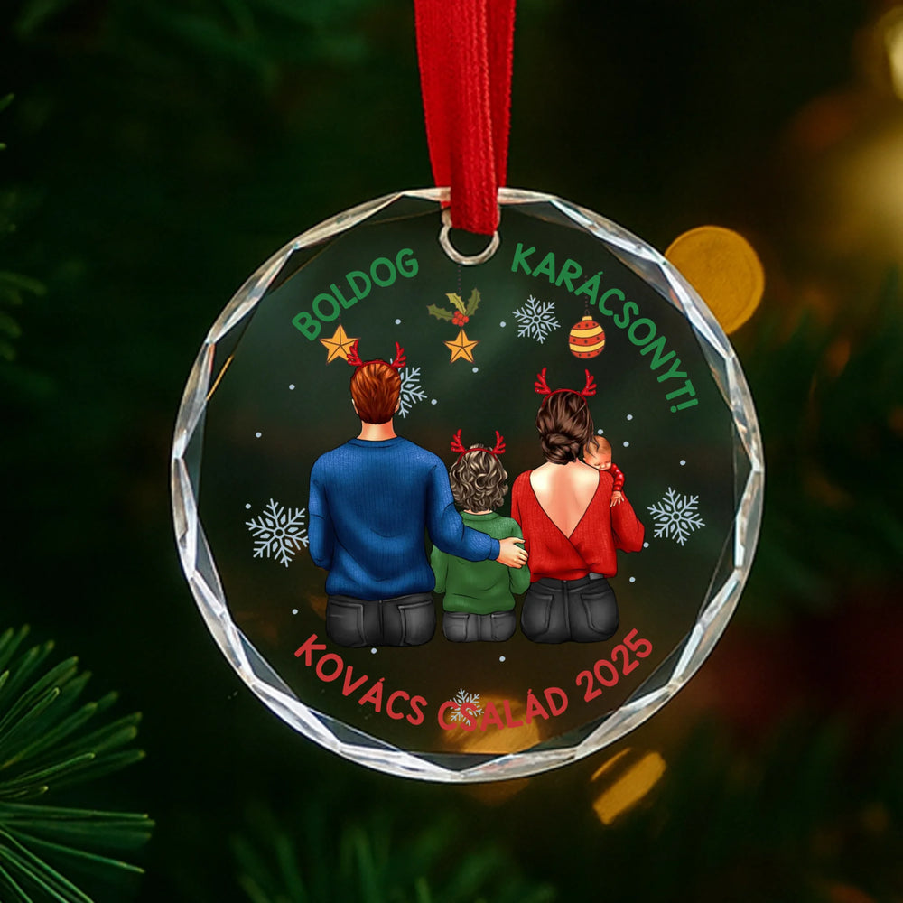 	 Családi ajándék boldog karácsonyt egyedi üvegdísz