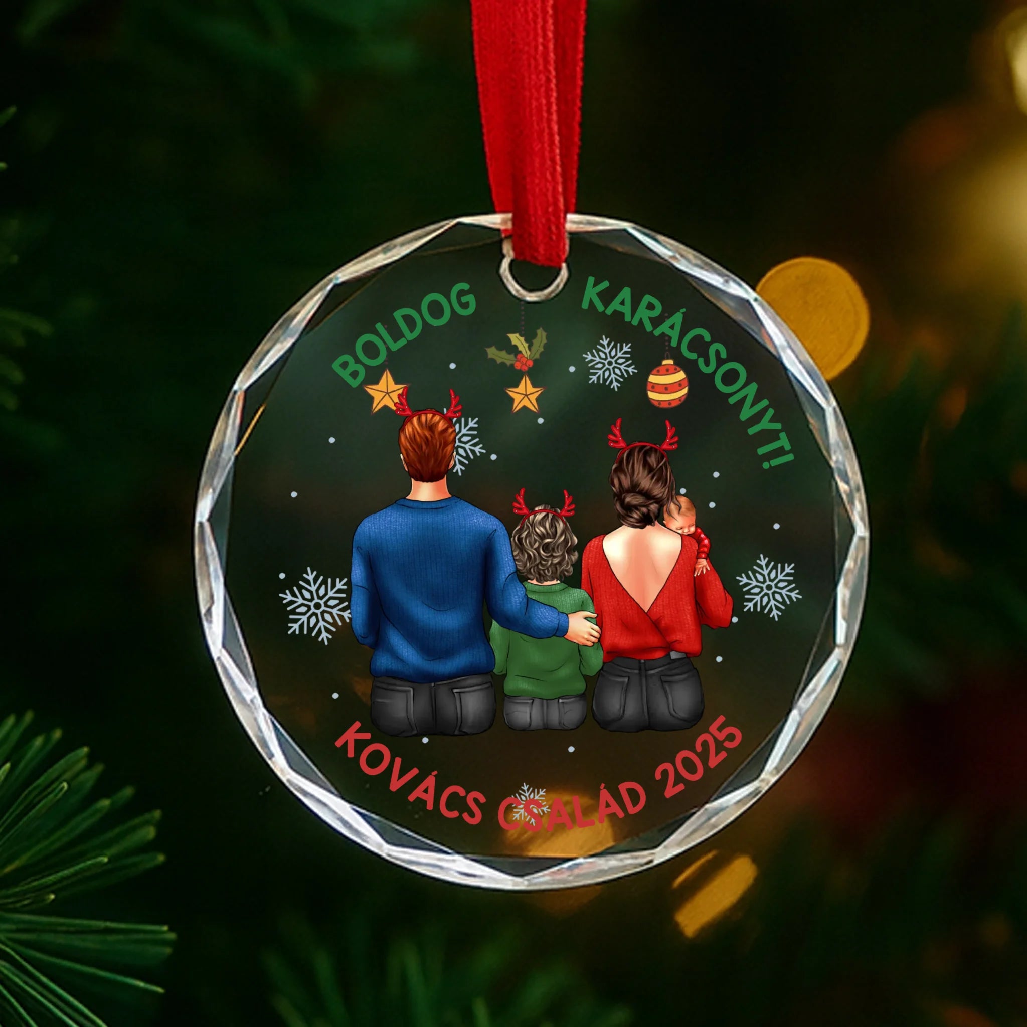 	 Családi ajándék boldog karácsonyt egyedi üvegdísz