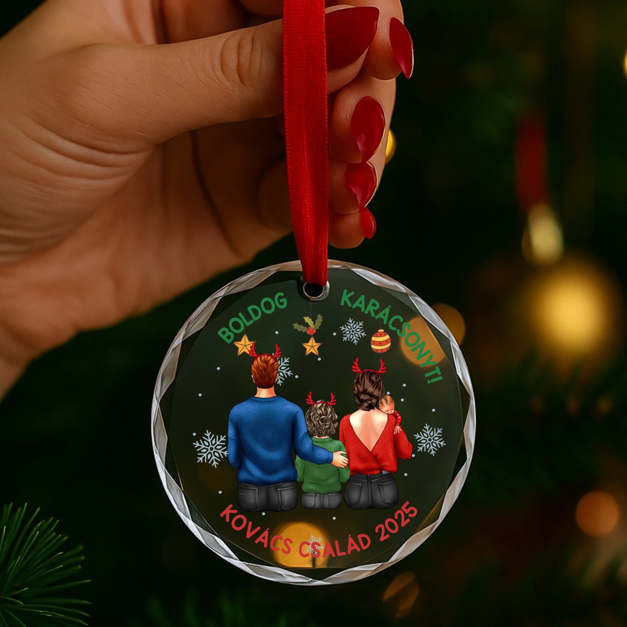 	 Családi ajándék boldog karácsonyt egyedi üvegdísz