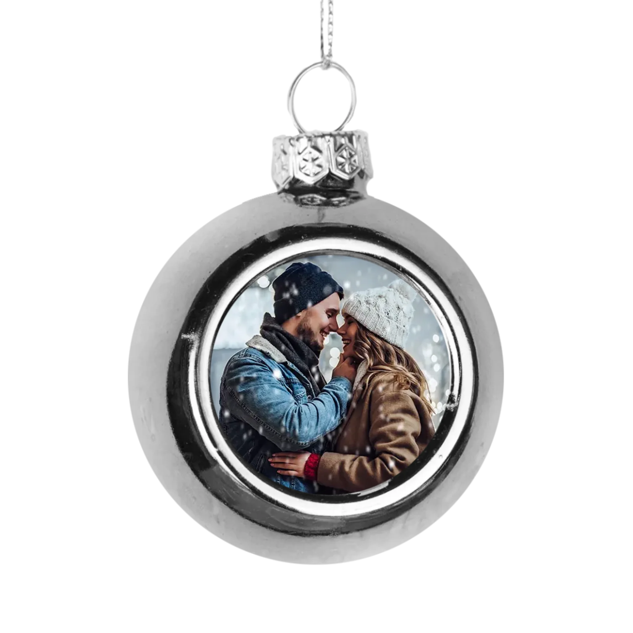 Egyedi képes karácsonyi gömbdísz ezüst