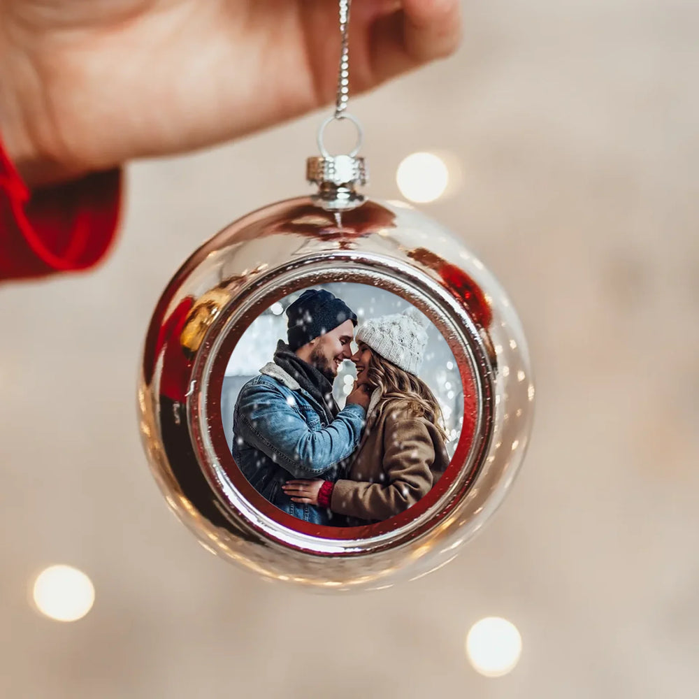 Egyedi képes karácsonyi gömbdísz ezüst