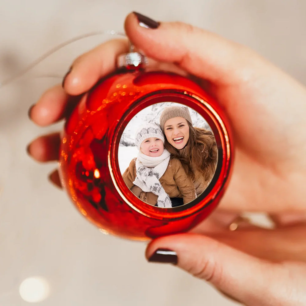 Egyedi képes karácsonyi gömbdísz piros