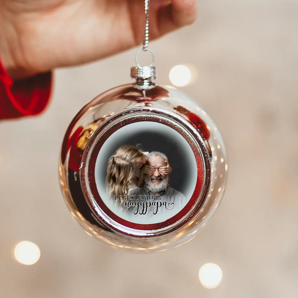 Legeslegjobb nagypapa fotós ezüst gömbdísz