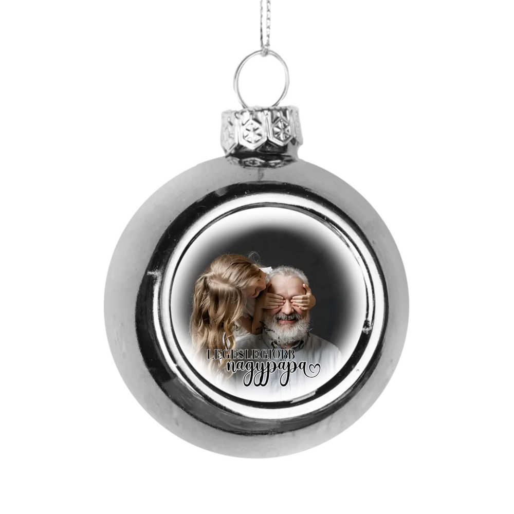 Legeslegjobb nagypapa fotós ezüst gömbdísz