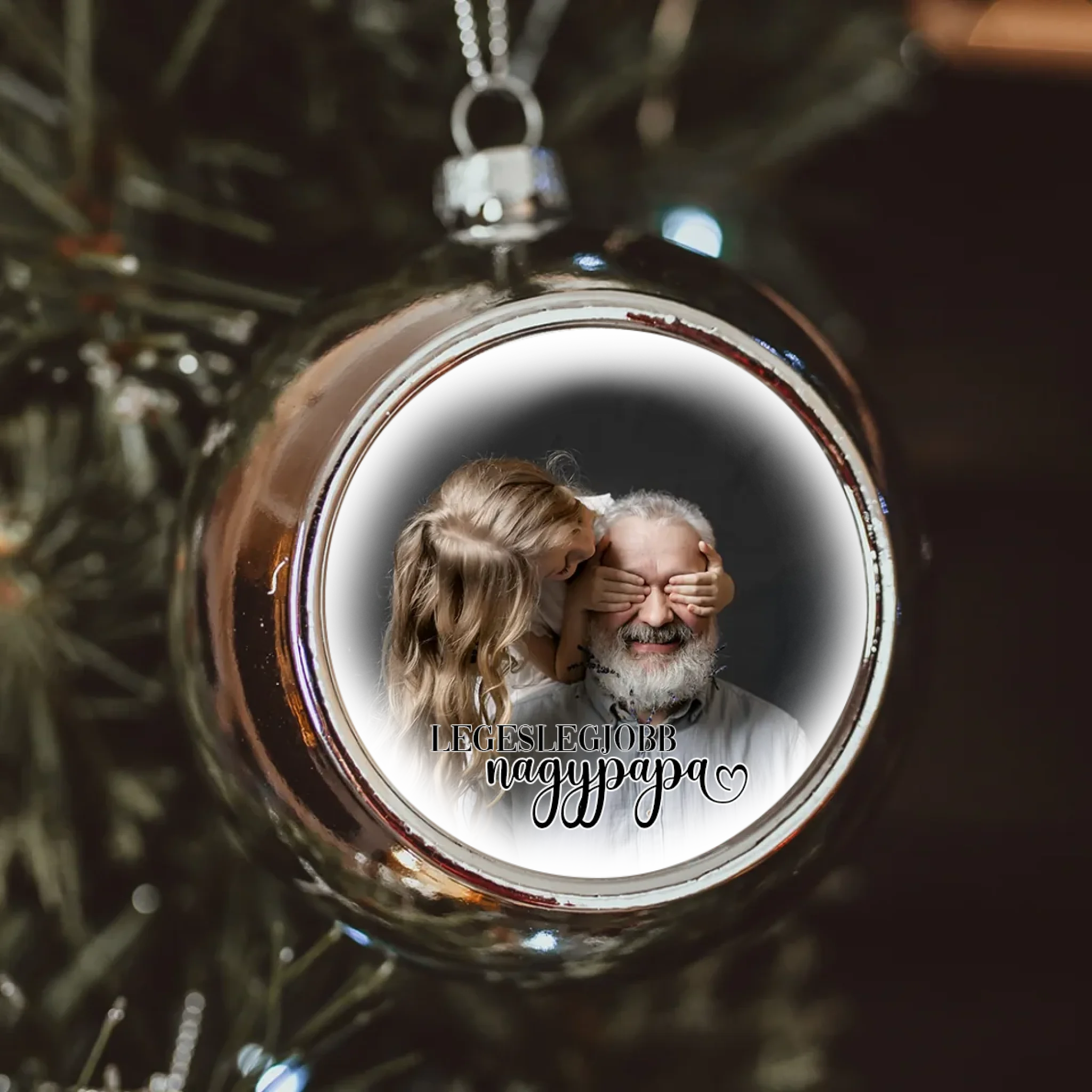 Legeslegjobb nagypapa fotós ezüst gömbdísz
