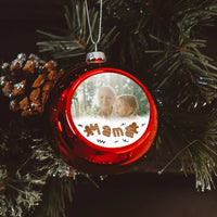 Mézeskalácsos karácsonyi piros gömbdísz egyedi képpel a Mamának