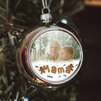 Mézeskalácsos karácsonyi ezüst gömbdísz egyedi képpel a Mamának