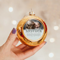 Szeretlek nagypapi arany gömbdísz a ti képetekkel